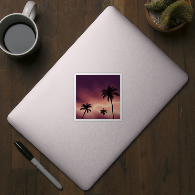 Palm Tree Silhouette Against a Sunset, Landscape Digital Illustration by AlmightyClaire